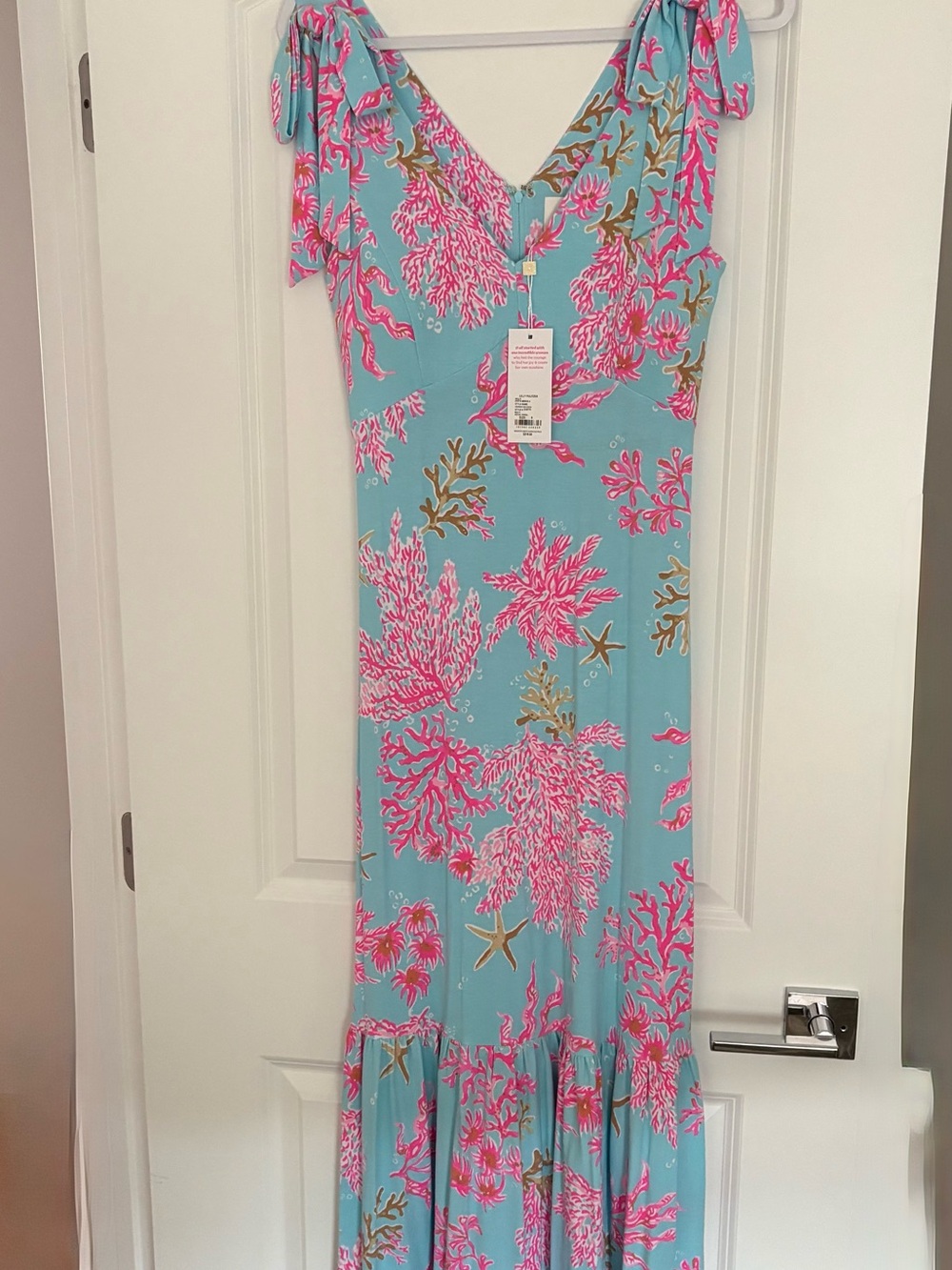 Lilly Pulitzer Aqua Maxi Dress with Pink Floral Print - Picture 2 of 3